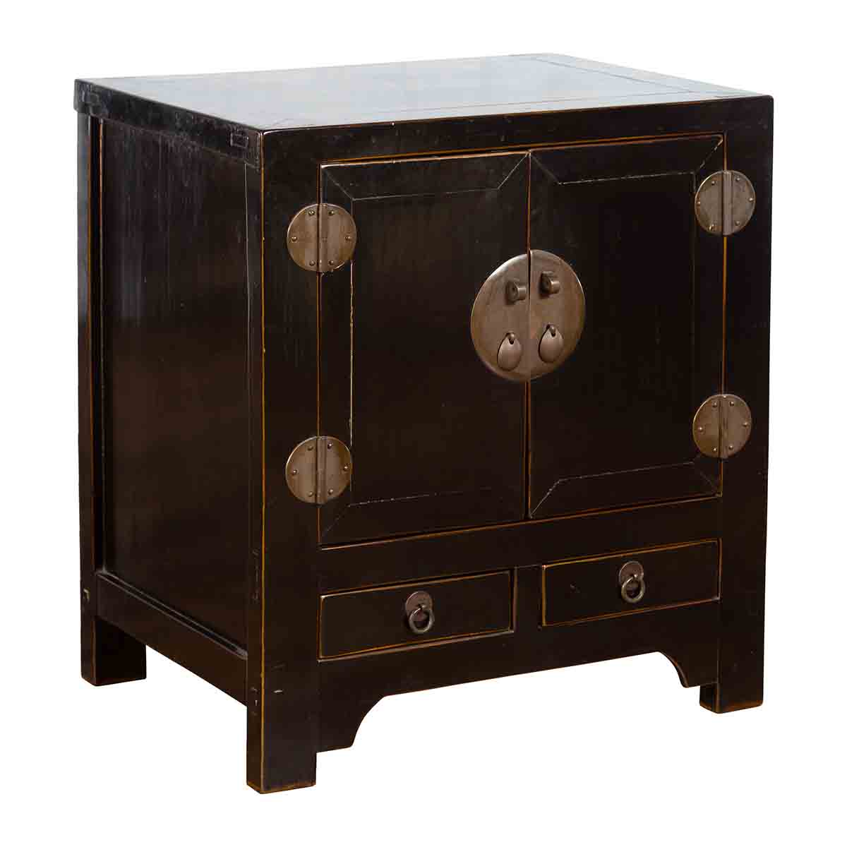 Qing Dynasty 19th Century Chinese Black Lacquer Side Cabinet with Two Drawers-1. Asian & Chinese Furniture, Art, Antiques, Vintage Home Décor for sale at FEA Home