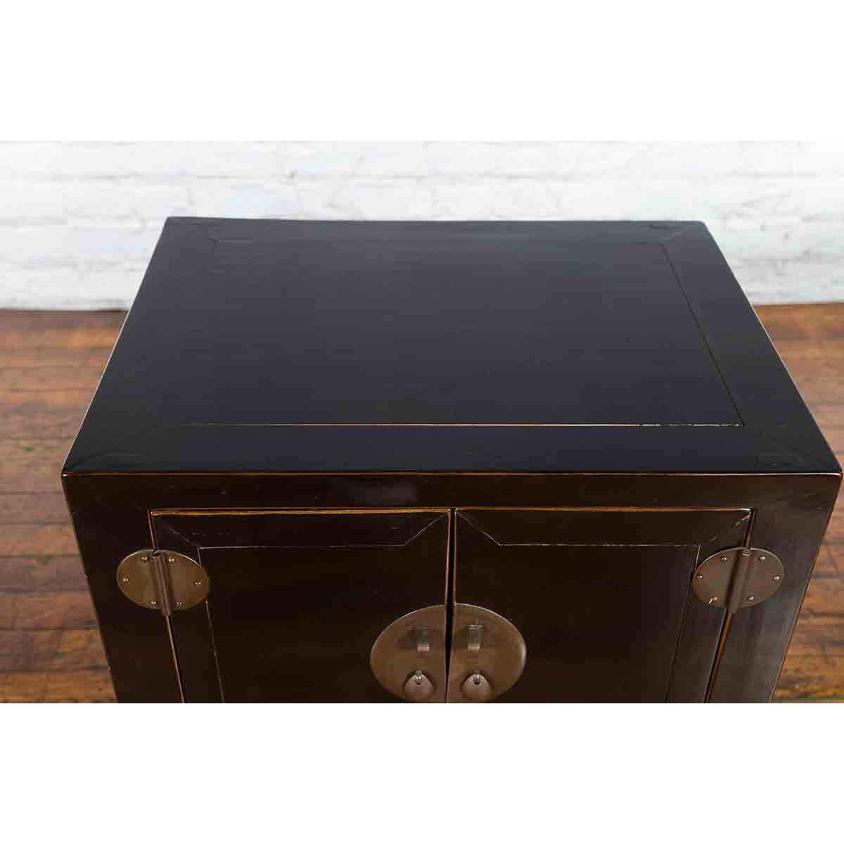 Qing Dynasty 19th Century Chinese Black Lacquer Side Cabinet with Two Drawers-11. Asian &amp; Chinese Furniture, Art, Antiques, Vintage Home Décor for sale at FEA Home