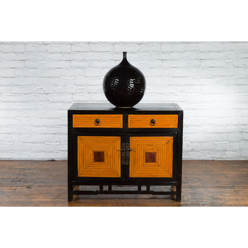 Chinese 1930s Art Deco Black Lacquer Two-Toned Side Cabinet with Bamboo Design-YN1188-5. Asian & Chinese Furniture, Art, Antiques, Vintage Home Décor for sale at FEA Home