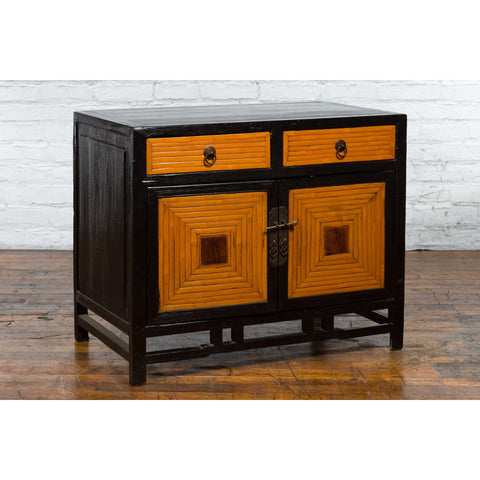 Chinese 1930s Art Deco Black Lacquer Two-Toned Side Cabinet with Bamboo Design-YN1188-3. Asian & Chinese Furniture, Art, Antiques, Vintage Home Décor for sale at FEA Home