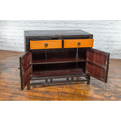 Chinese 1930s Art Deco Black Lacquer Two-Toned Side Cabinet with Bamboo Design-YN1188-4. Asian & Chinese Furniture, Art, Antiques, Vintage Home Décor for sale at FEA Home