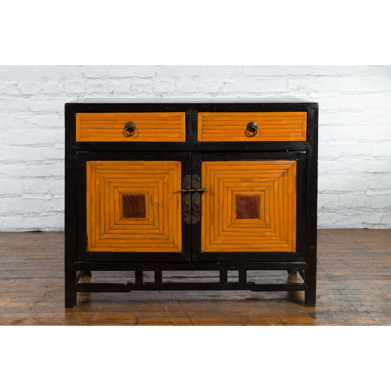 Chinese 1930s Art Deco Black Lacquer Two-Toned Side Cabinet with Bamboo Design-YN1188-2. Asian & Chinese Furniture, Art, Antiques, Vintage Home Décor for sale at FEA Home
