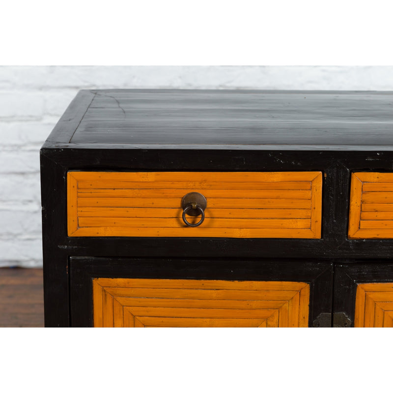 Chinese 1930s Art Deco Black Lacquer Two-Toned Side Cabinet with Bamboo Design-YN1188-6. Asian & Chinese Furniture, Art, Antiques, Vintage Home Décor for sale at FEA Home