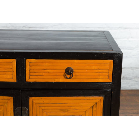 Chinese 1930s Art Deco Black Lacquer Two-Toned Side Cabinet with Bamboo Design-YN1188-7. Asian & Chinese Furniture, Art, Antiques, Vintage Home Décor for sale at FEA Home