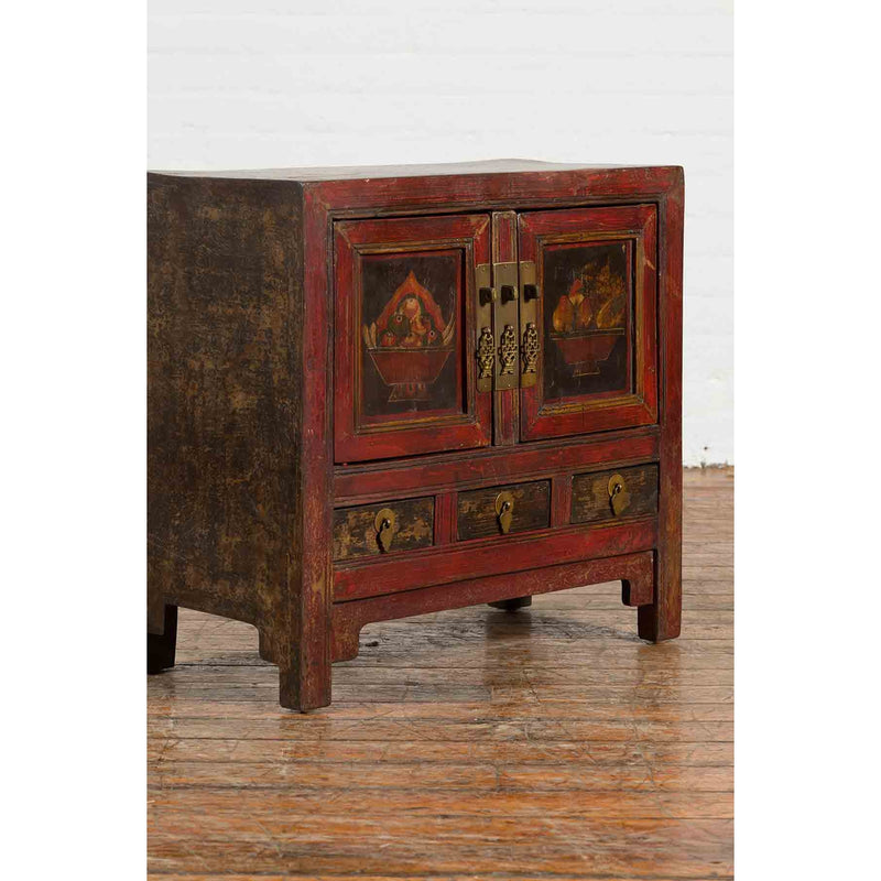 Chinese Qing Dynasty 19th Century Red Lacquer Cabinet with Painted Fruit Baskets-YN1207-5. Asian & Chinese Furniture, Art, Antiques, Vintage Home Décor for sale at FEA Home