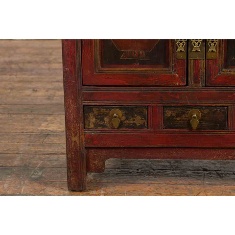 Chinese Qing Dynasty 19th Century Red Lacquer Cabinet with Painted Fruit Baskets-YN1207-9. Asian & Chinese Furniture, Art, Antiques, Vintage Home Décor for sale at FEA Home