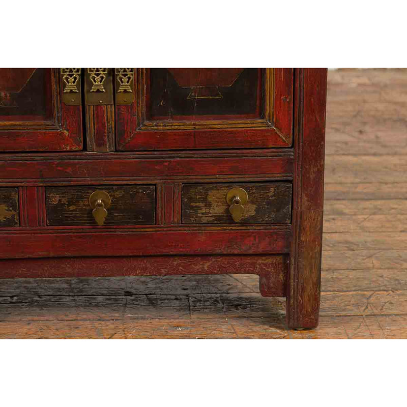 Chinese Qing Dynasty 19th Century Red Lacquer Cabinet with Painted Fruit Baskets-YN1207-10. Asian & Chinese Furniture, Art, Antiques, Vintage Home Décor for sale at FEA Home