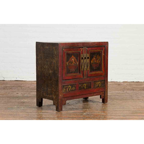 Chinese Qing Dynasty 19th Century Red Lacquer Cabinet with Painted Fruit Baskets-YN1207-11. Asian & Chinese Furniture, Art, Antiques, Vintage Home Décor for sale at FEA Home