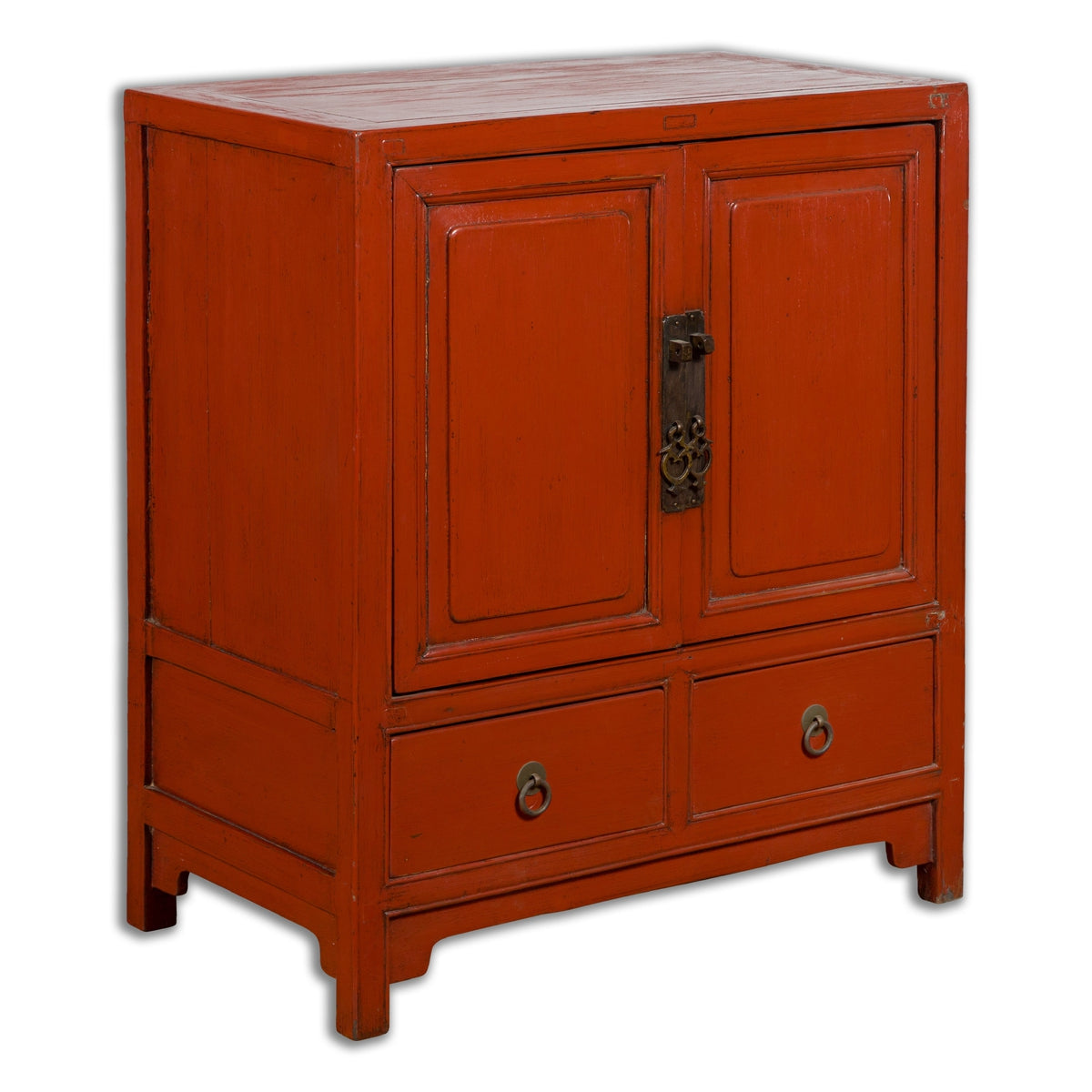 Chinese Qing Dynasty 19th Century Red Lacquer Cabinet with Doors and Drawers-1. Asian & Chinese Furniture, Art, Antiques, Vintage Home Décor for sale at FEA Home