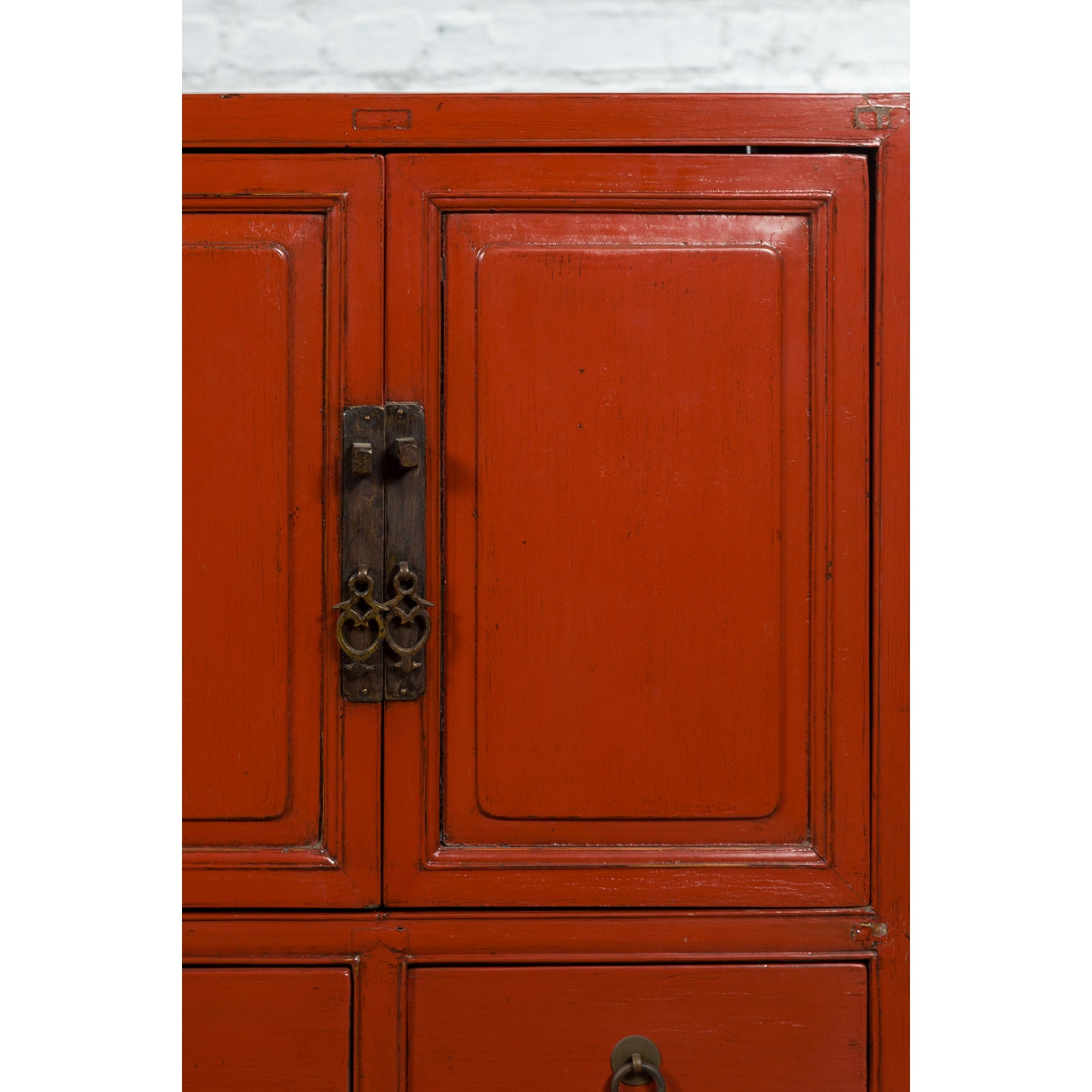 Chinese Qing Dynasty 19th Century Red Lacquer Cabinet with Doors and Drawers-11. Asian &amp; Chinese Furniture, Art, Antiques, Vintage Home Décor for sale at FEA Home