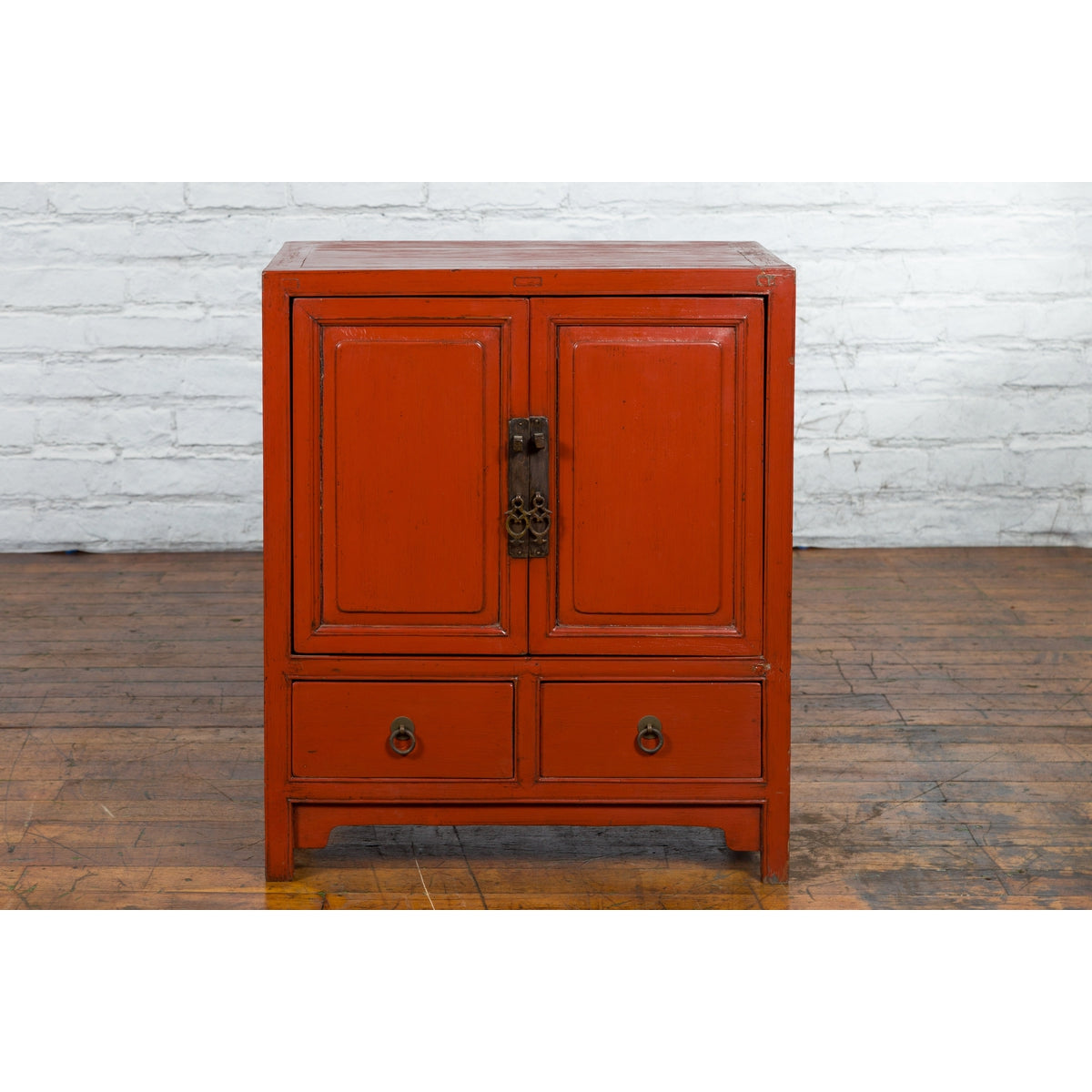 Chinese Qing Dynasty 19th Century Red Lacquer Cabinet with Doors and Drawers-2. Asian & Chinese Furniture, Art, Antiques, Vintage Home Décor for sale at FEA Home