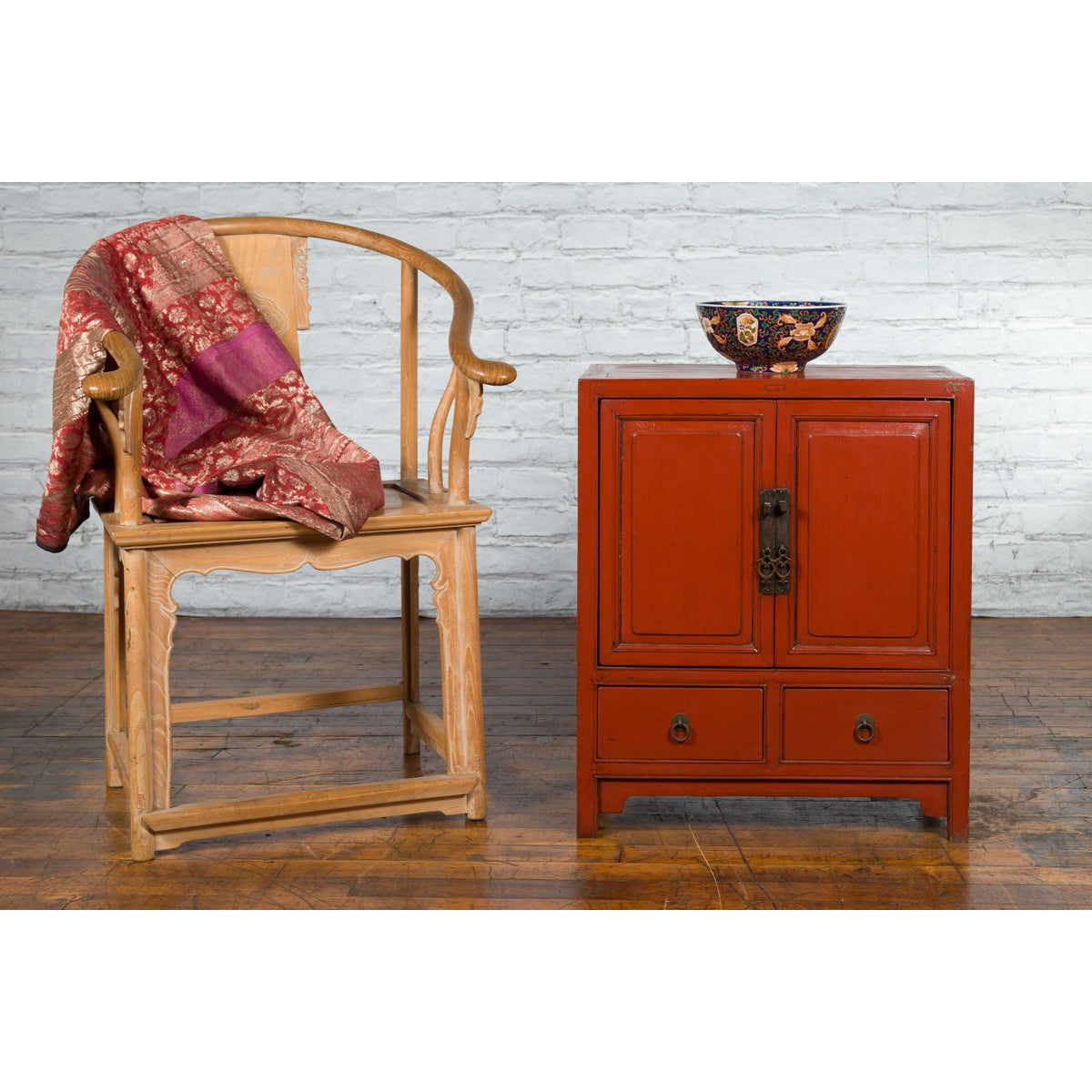 Chinese Qing Dynasty 19th Century Red Lacquer Cabinet with Doors and Drawers-3. Asian &amp; Chinese Furniture, Art, Antiques, Vintage Home Décor for sale at FEA Home