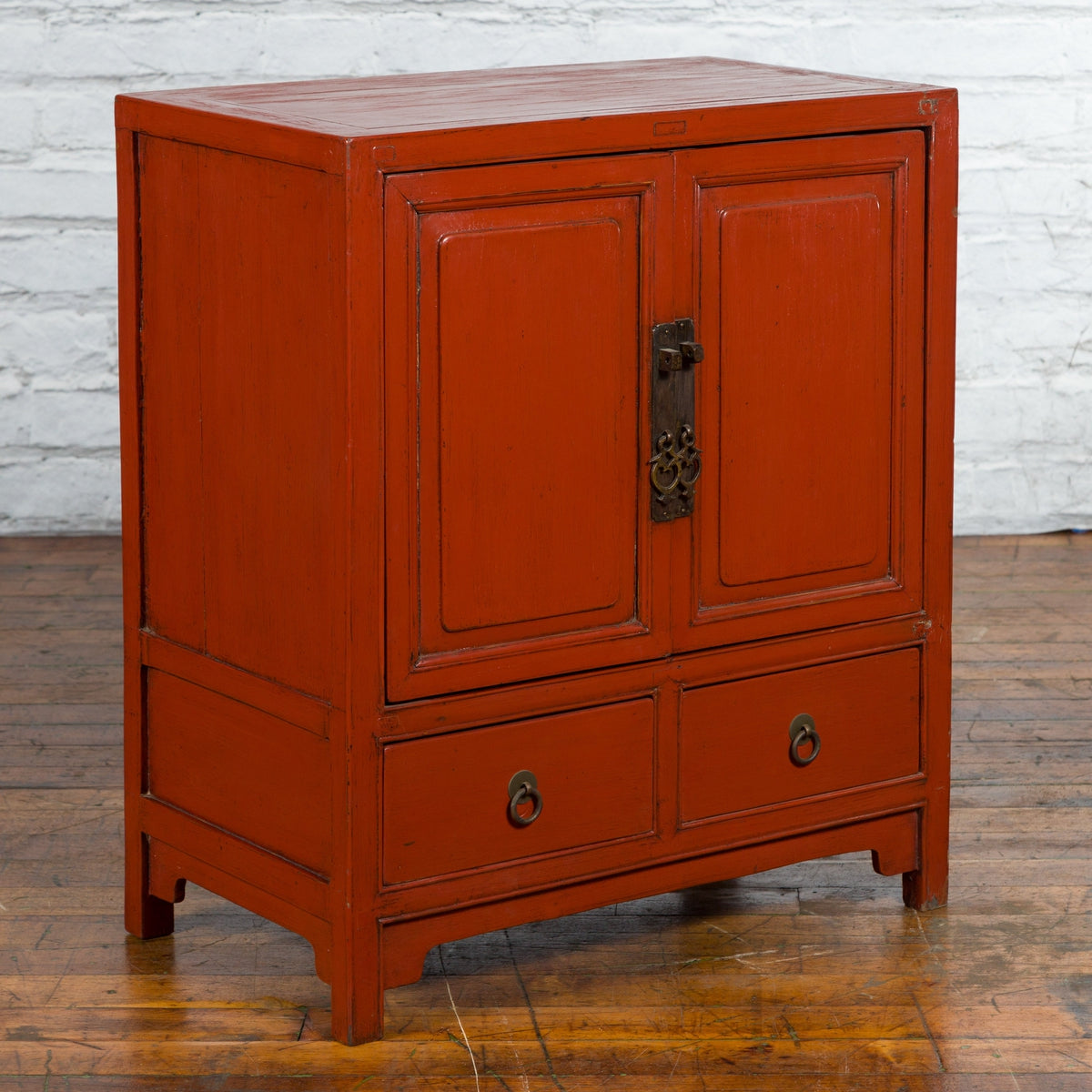 Chinese Qing Dynasty 19th Century Red Lacquer Cabinet with Doors and Drawers-4. Asian &amp; Chinese Furniture, Art, Antiques, Vintage Home Décor for sale at FEA Home