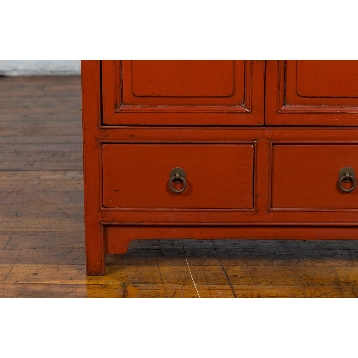 Chinese Qing Dynasty 19th Century Red Lacquer Cabinet with Doors and Drawers-7. Asian &amp; Chinese Furniture, Art, Antiques, Vintage Home Décor for sale at FEA Home