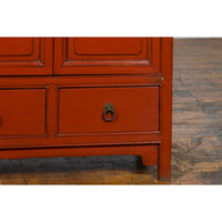 Chinese Qing Dynasty 19th Century Red Lacquer Cabinet with Doors and Drawers