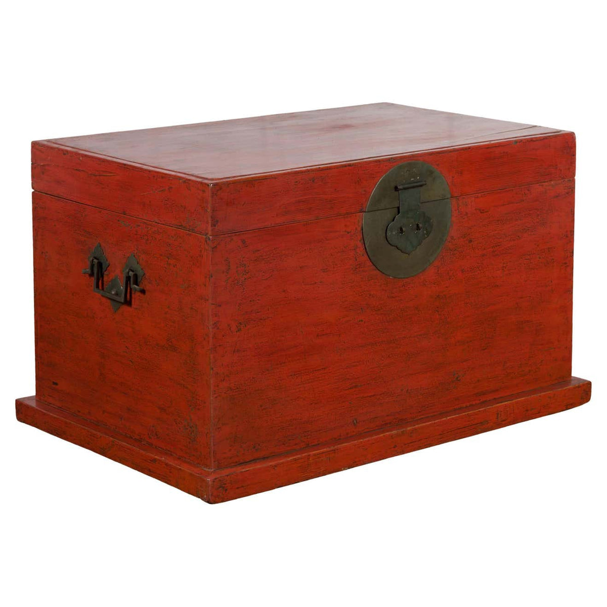 Chinese Qing Dynasty 19th Century Red Lacquer Blanket Chest with Brass Hardware-1. Asian & Chinese Furniture, Art, Antiques, Vintage Home Décor for sale at FEA Home