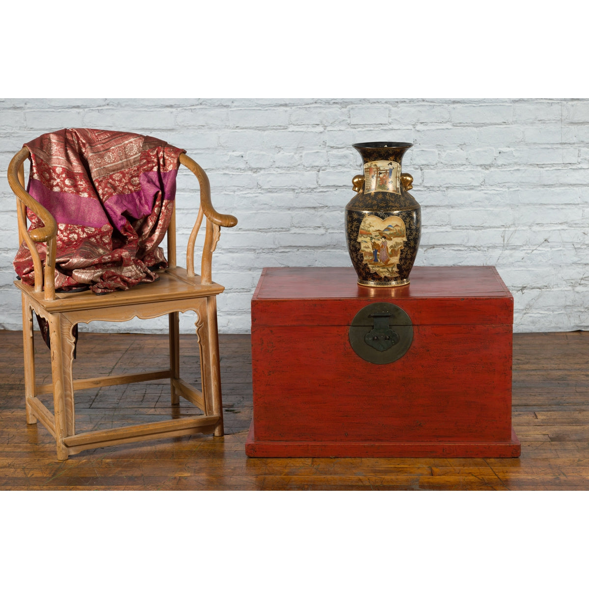 Chinese Qing Dynasty 19th Century Red Lacquer Blanket Chest with Brass Hardware-2. Asian & Chinese Furniture, Art, Antiques, Vintage Home Décor for sale at FEA Home
