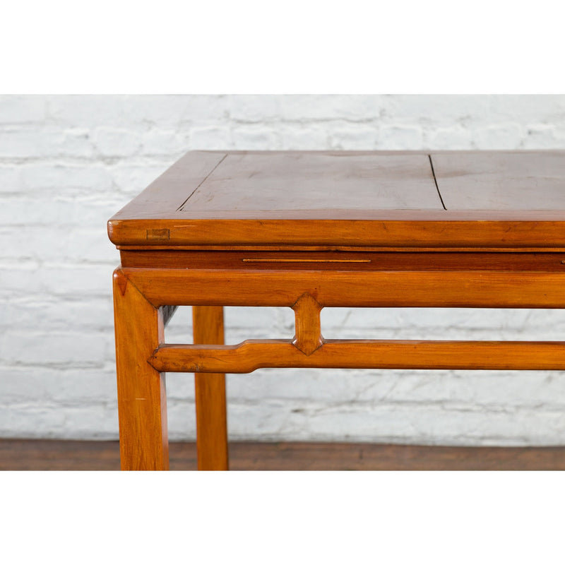 Qing Dynasty 19th Century Table with Humpback Stretchers and Horse Hoof Legs - Antique Chinese and Vintage Asian Furniture for Sale at FEA Home