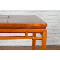Qing Dynasty 19th Century Table with Humpback Stretchers and Horse Hoof Legs