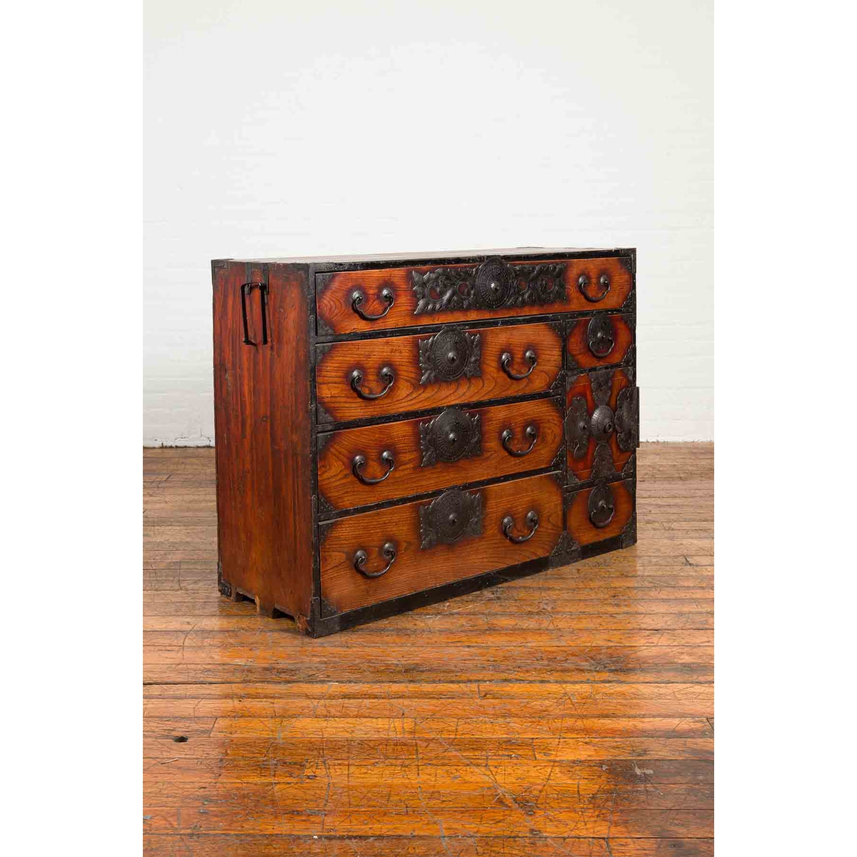 Japanese Meiji Period Keyaki Wood Tansu Clothing Chest in the Sendai Style