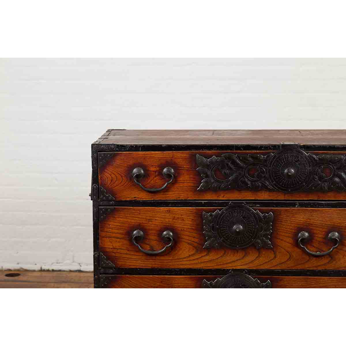Japanese Meiji Period Keyaki Wood Tansu Clothing Chest in the Sendai Style-11. Asian &amp; Chinese Furniture, Art, Antiques, Vintage Home Décor for sale at FEA Home