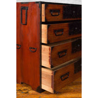 Japanese 19th Century Keyaki Wood Isho Dansu Clothing Chest with Iron Hardware