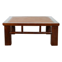 Chinese Early 20th Century Elmwood Coffee Table with Woven Rattan Top Inset