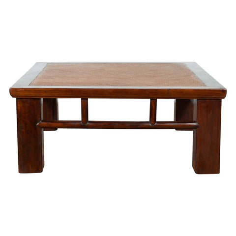 Chinese Early 20th Century Elmwood Coffee Table with Woven Rattan Top Inset-YN1247-1. Asian & Chinese Furniture, Art, Antiques, Vintage Home Décor for sale at FEA Home