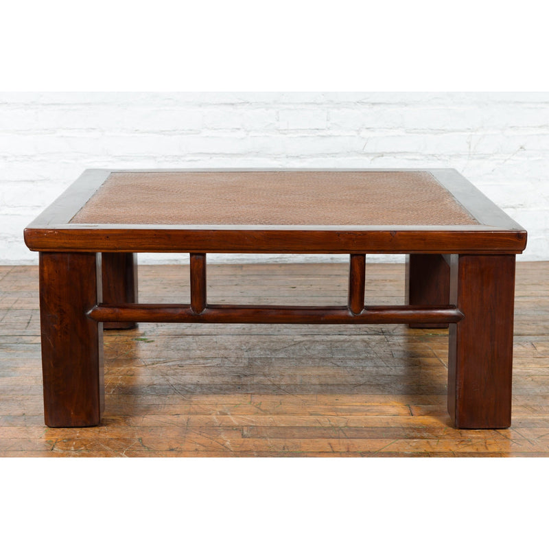 Chinese Early 20th Century Elmwood Coffee Table with Woven Rattan Top Inset-YN1247-10. Asian & Chinese Furniture, Art, Antiques, Vintage Home Décor for sale at FEA Home