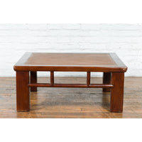 Chinese Early 20th Century Elmwood Coffee Table with Woven Rattan Top Inset