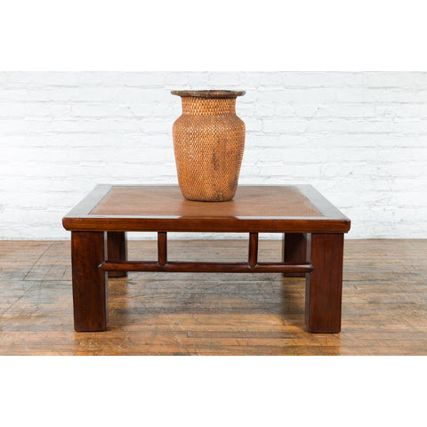 Chinese Early 20th Century Elmwood Coffee Table with Woven Rattan Top Inset-YN1247-2. Asian & Chinese Furniture, Art, Antiques, Vintage Home Décor for sale at FEA Home