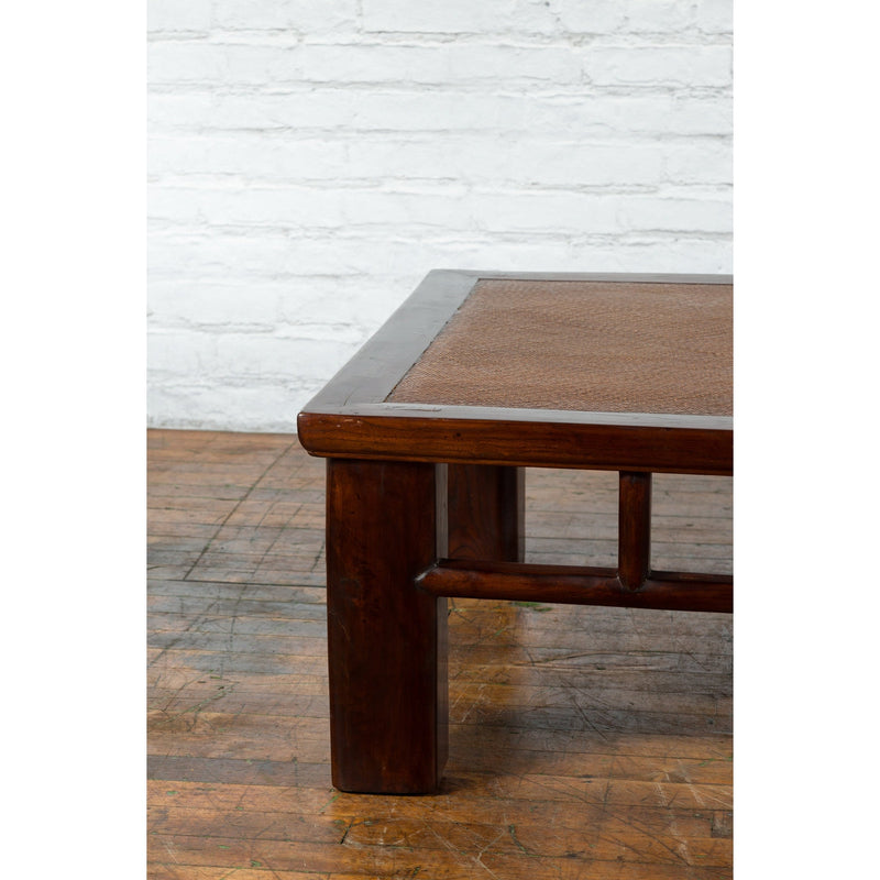Chinese Early 20th Century Elmwood Coffee Table with Woven Rattan Top Inset-YN1247-4. Asian & Chinese Furniture, Art, Antiques, Vintage Home Décor for sale at FEA Home