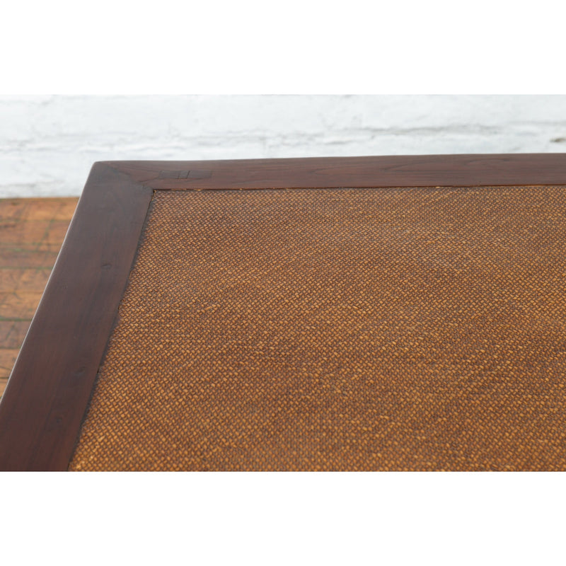 Chinese Early 20th Century Elmwood Coffee Table with Woven Rattan Top Inset-YN1247-8. Asian & Chinese Furniture, Art, Antiques, Vintage Home Décor for sale at FEA Home