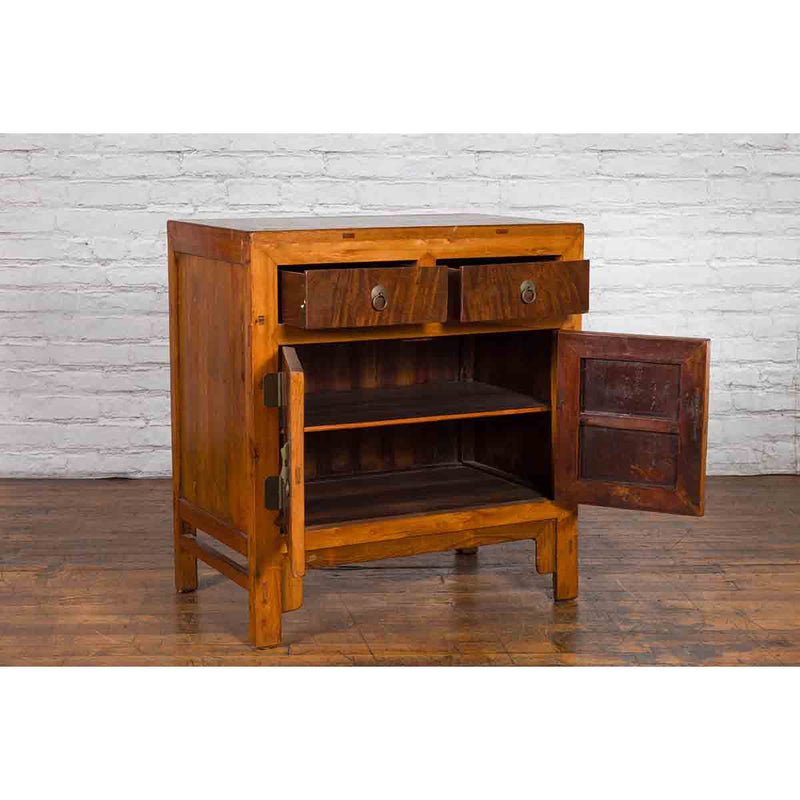 Chinese Antique Elm and Burlwood Two-Toned Side Cabinet with Doors and Drawers-4. Asian & Chinese Furniture, Art, Antiques, Vintage Home Décor for sale at FEA Home