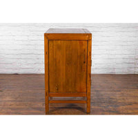 Chinese Antique Elm and Burlwood Two-Toned Side Cabinet with Doors and Drawers