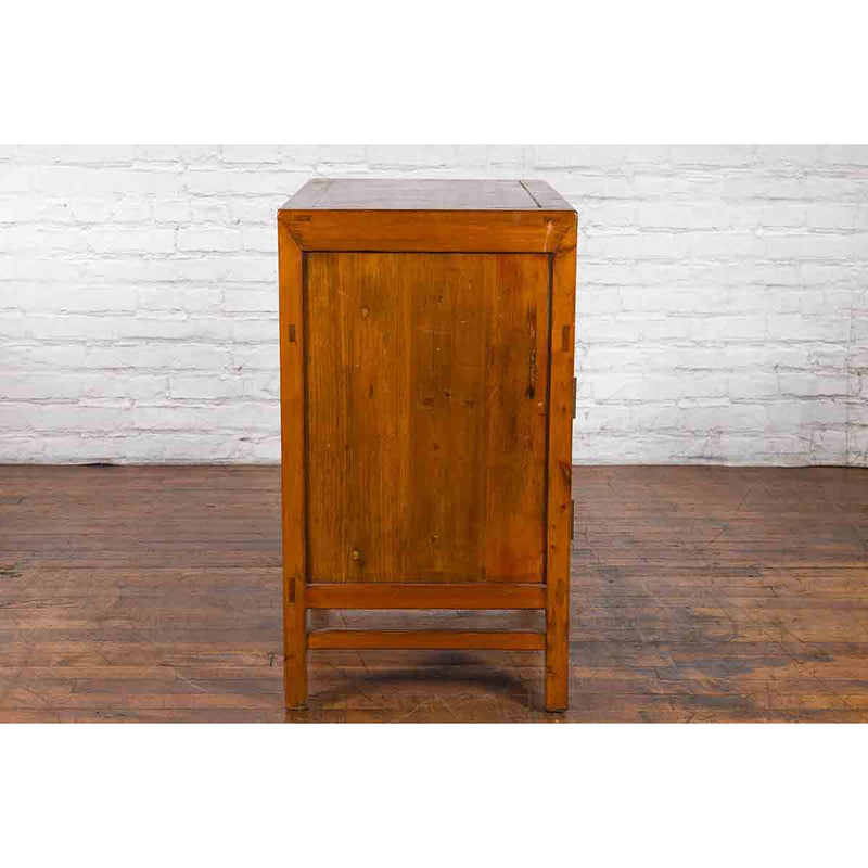 Chinese Antique Elm and Burlwood Two-Toned Side Cabinet with Doors and Drawers-12. Asian & Chinese Furniture, Art, Antiques, Vintage Home Décor for sale at FEA Home