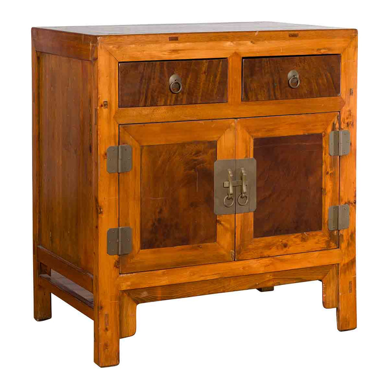 Chinese Antique Elm and Burlwood Two-Toned Side Cabinet with Doors and Drawers-1. Asian & Chinese Furniture, Art, Antiques, Vintage Home Décor for sale at FEA Home