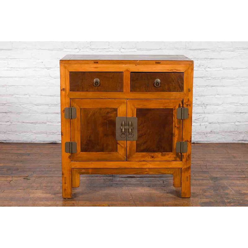 Chinese Antique Elm and Burlwood Two-Toned Side Cabinet with Doors and Drawers-5. Asian & Chinese Furniture, Art, Antiques, Vintage Home Décor for sale at FEA Home