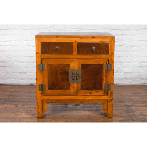 Chinese Antique Elm and Burlwood Two-Toned Side Cabinet with Doors and Drawers-5. Asian & Chinese Furniture, Art, Antiques, Vintage Home Décor for sale at FEA Home