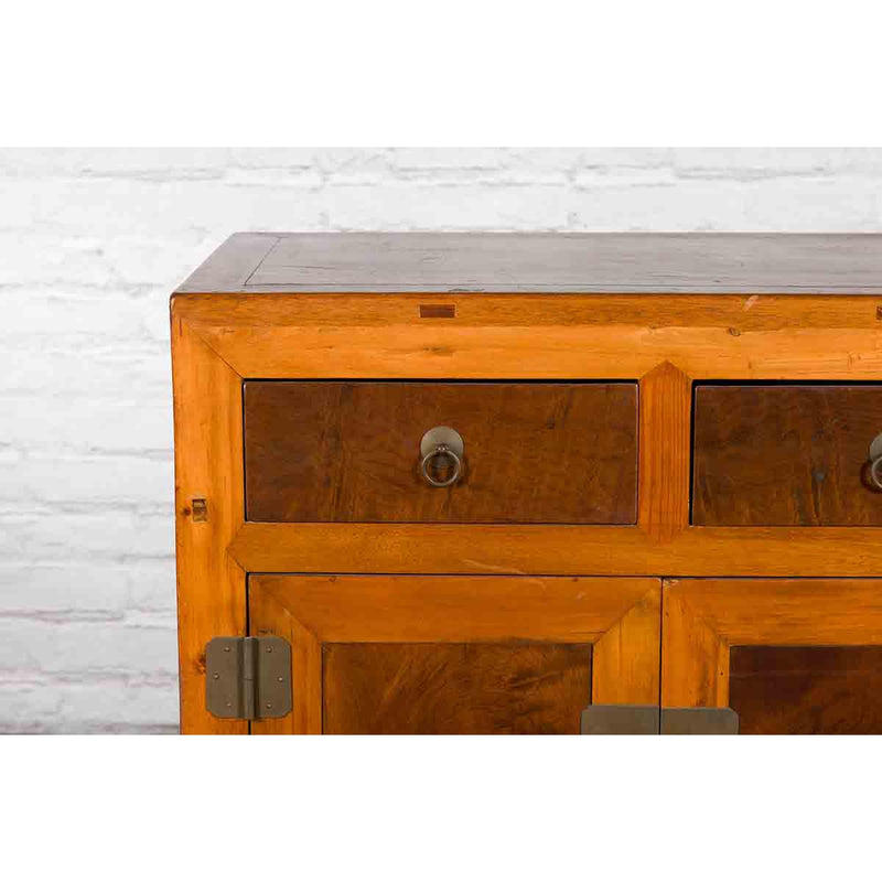 Chinese Antique Elm and Burlwood Two-Toned Side Cabinet with Doors and Drawers-6. Asian & Chinese Furniture, Art, Antiques, Vintage Home Décor for sale at FEA Home