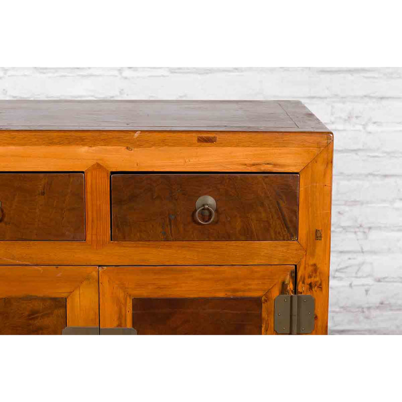 Chinese Antique Elm and Burlwood Two-Toned Side Cabinet with Doors and Drawers-7. Asian & Chinese Furniture, Art, Antiques, Vintage Home Décor for sale at FEA Home