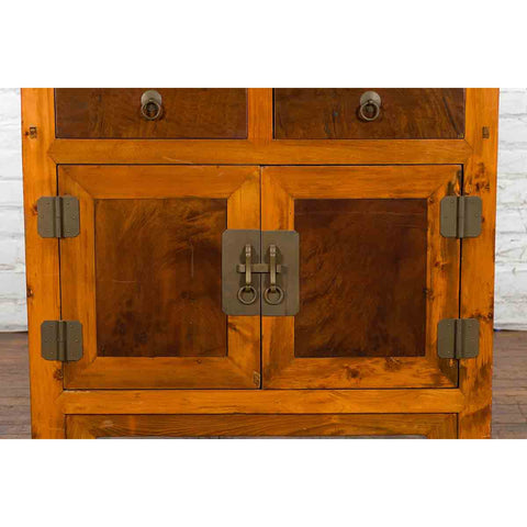Chinese Antique Elm and Burlwood Two-Toned Side Cabinet with Doors and Drawers-8. Asian & Chinese Furniture, Art, Antiques, Vintage Home Décor for sale at FEA Home