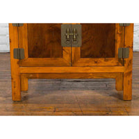 Chinese Antique Elm and Burlwood Two-Toned Side Cabinet with Doors and Drawers