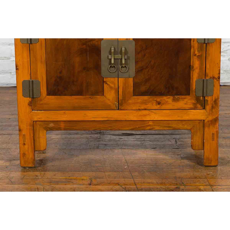 Chinese Antique Elm and Burlwood Two-Toned Side Cabinet with Doors and Drawers-9. Asian & Chinese Furniture, Art, Antiques, Vintage Home Décor for sale at FEA Home
