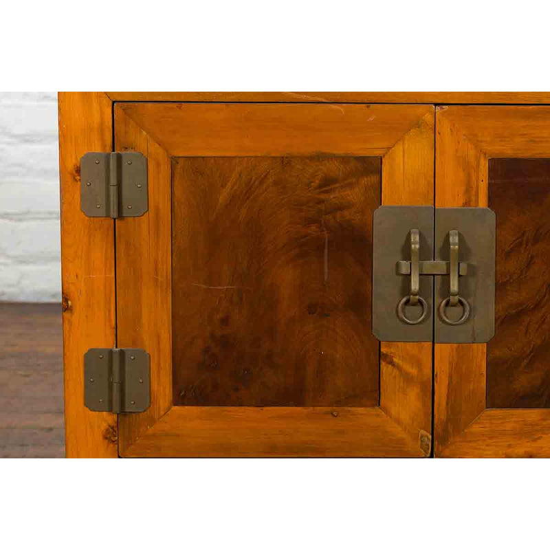 Chinese Antique Elm and Burlwood Two-Toned Side Cabinet with Doors and Drawers-10. Asian & Chinese Furniture, Art, Antiques, Vintage Home Décor for sale at FEA Home
