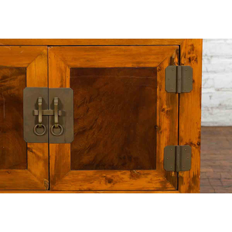Chinese Antique Elm and Burlwood Two-Toned Side Cabinet with Doors and Drawers-11. Asian & Chinese Furniture, Art, Antiques, Vintage Home Décor for sale at FEA Home