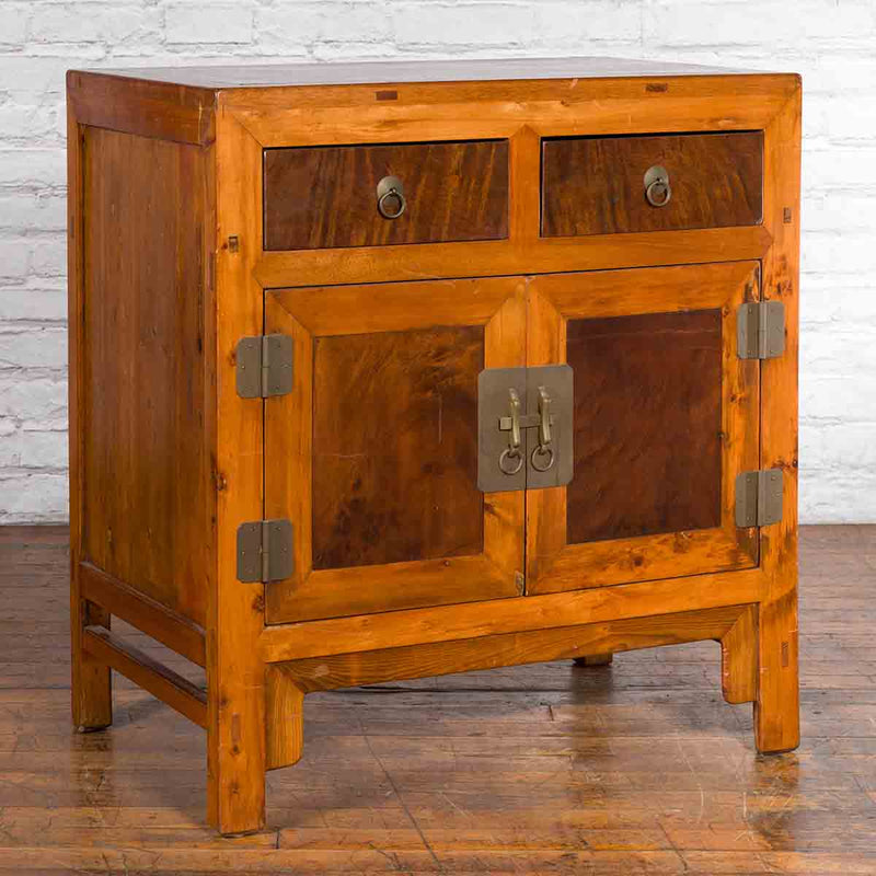 Chinese Antique Elm and Burlwood Two-Toned Side Cabinet with Doors and Drawers-2. Asian & Chinese Furniture, Art, Antiques, Vintage Home Décor for sale at FEA Home