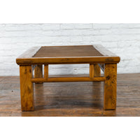 Chinese Qing Dynasty Elm Lohan Bed Coffee Table with Hand-Woven Rattan Top