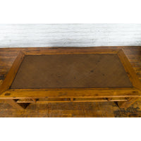 Chinese Qing Dynasty Elm Lohan Bed Coffee Table with Hand-Woven Rattan Top