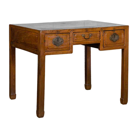 Chinese Early 20th Century Fujian Province Three-Drawer Desk with Horsehoof Legs for sale at FEA Home